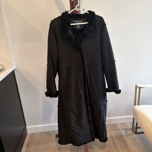 Centigrade Jackets & Blazers - Vintage 90s Centigrade black faux suede and faux shearling coat Lg